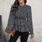 Women's Blouse with Ruffle Details and Smocked Waist