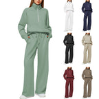 Women's Casual Sweatpants Suit with High Collar and Kangaroo Pocket