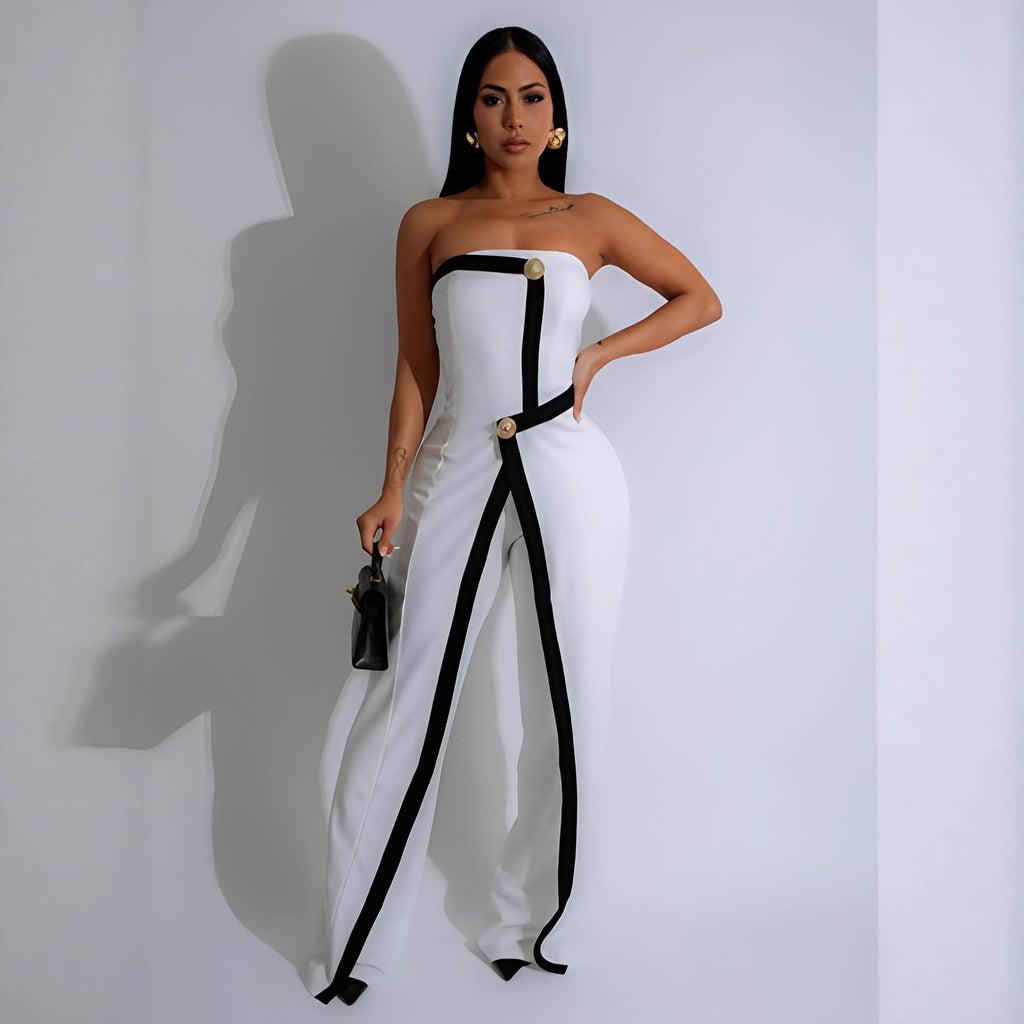 Women's Jumpsuit with Elegant Bustier Bodice and Contrasting Hem Accents