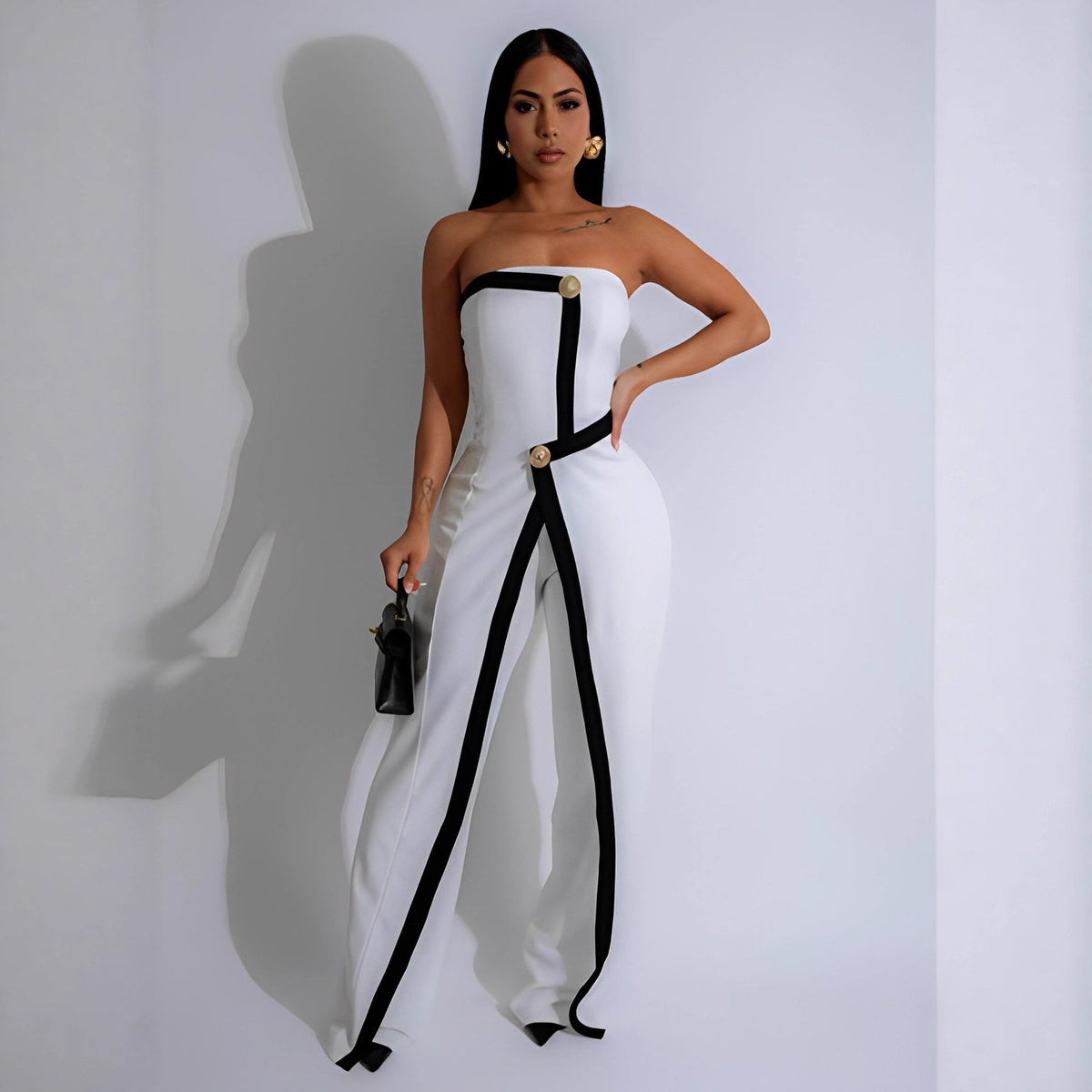Women's Jumpsuit with Elegant Bustier Bodice and Contrasting Hem Accents