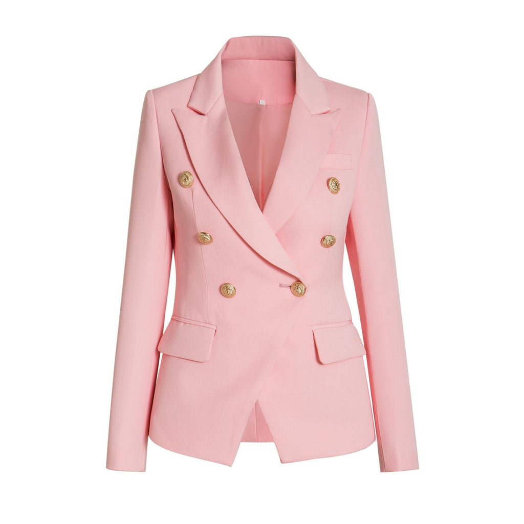 Women's Elegant Double-Breasted Blazer Jacket with Gold Buttons