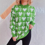 Women's Knit Sweater in Modern Heart Design with Wide Cut
