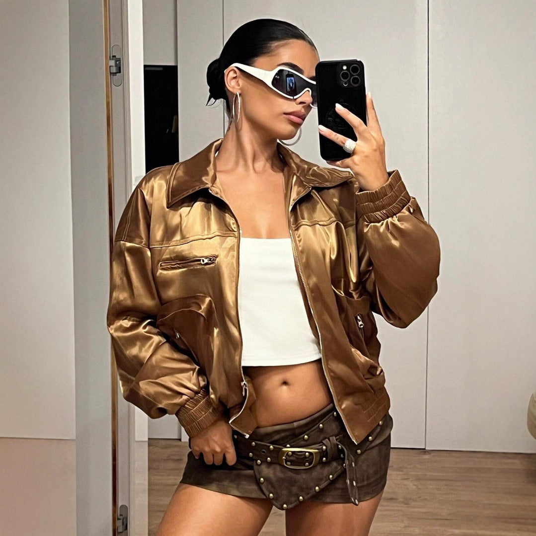 Women's Satin-Look Bomber Jacket