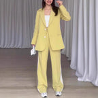 Women's Fashionable Blazer and Pants Set with Contrast Stripes