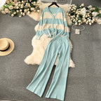 Women's Casual Knit Suit with Wide Pant Hems