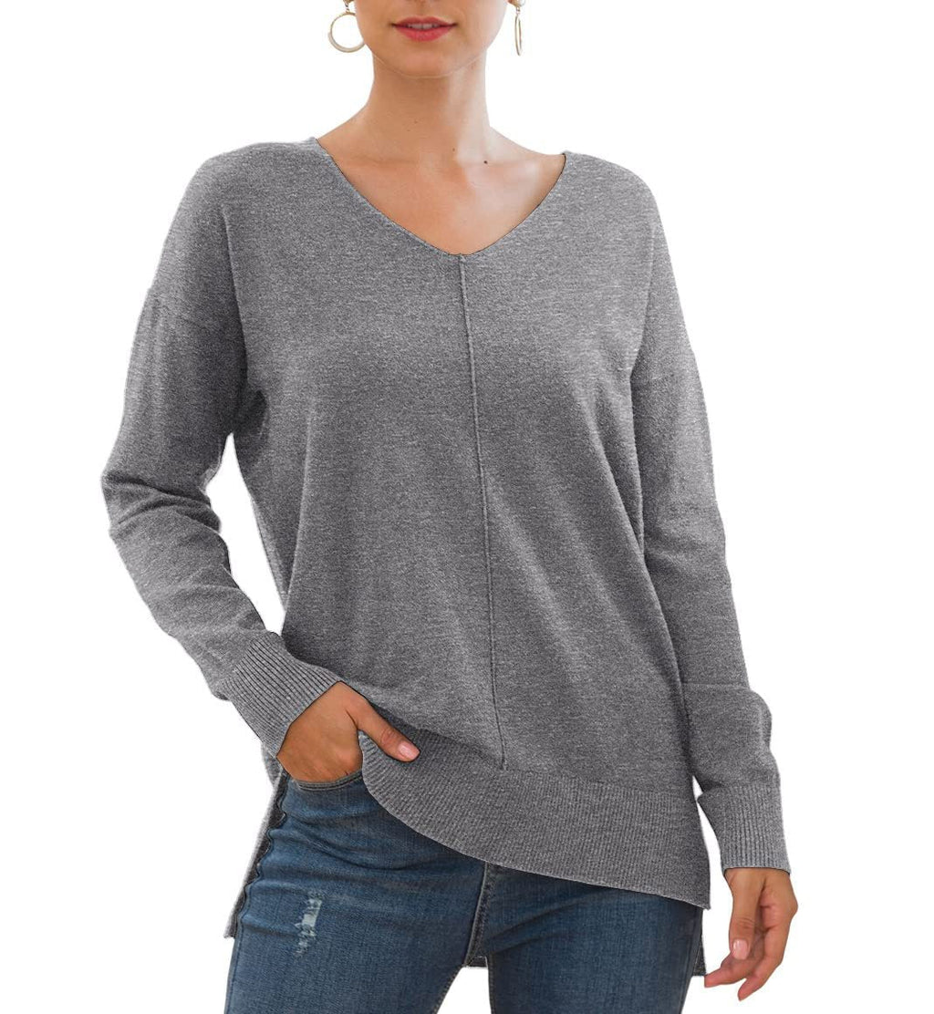 Elegant V-Neck Sweater with Asymmetrical Hem