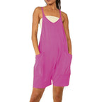 Women's Casual Jumpsuit with Deep Neckline and Practical Pockets