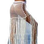 Women's Crochet Beach Poncho with Fringe and Shell Details