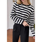Women's Striped Long-Sleeve Sweater with Crew Neck and Casual Fit