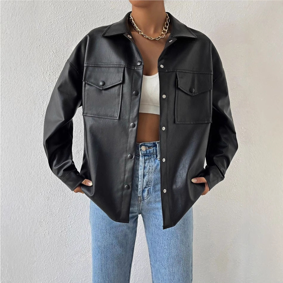Women's Faux Leather Overshirt