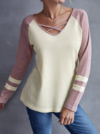 Women's Casual Long-Sleeve Criss-Cross Neck Shirt