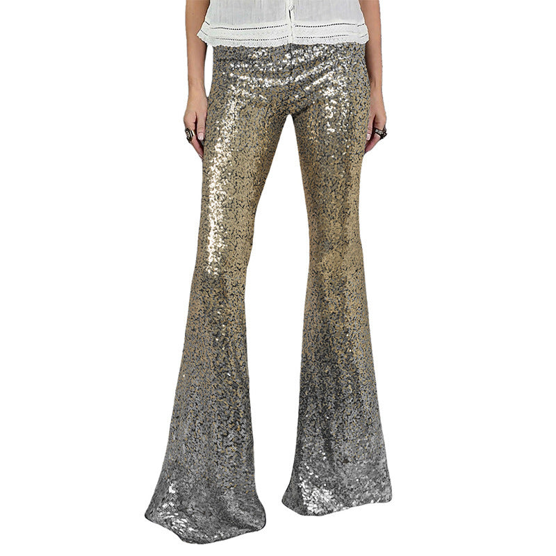 Women's Glittering Flare Pants with Sequin Pattern