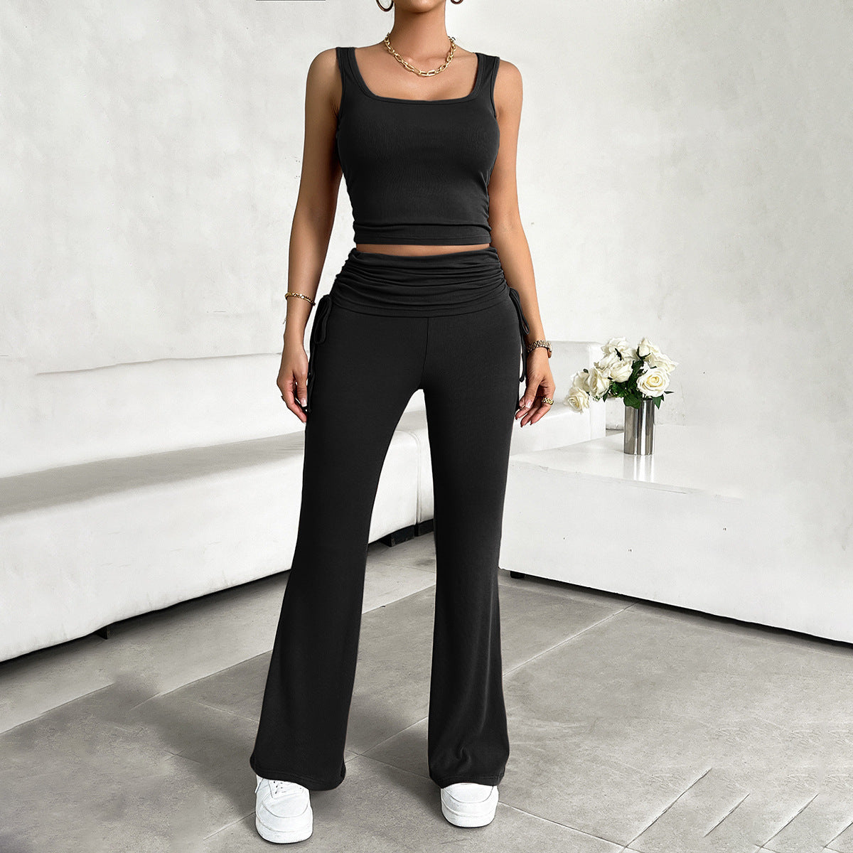Women's Functional Sleeveless Top and Flowing Pants Set