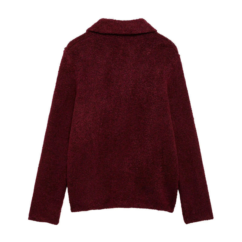 Women's Fluffy Cardigan with Decorative Flower Buttons