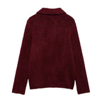 Women's Fluffy Cardigan with Decorative Flower Buttons