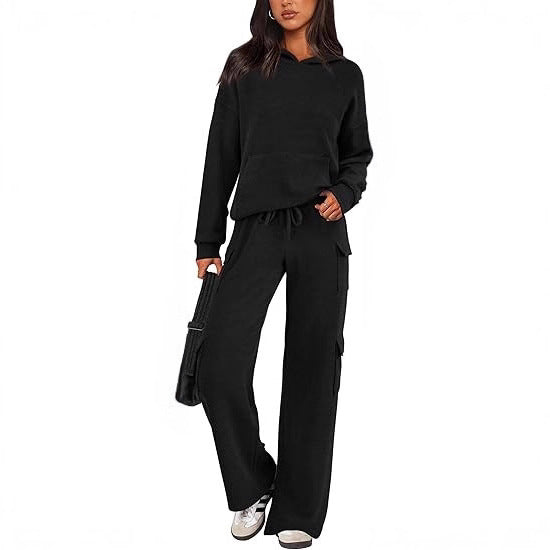 Women's Comfortable Lounge Set with Hood and Wide-Leg Pants