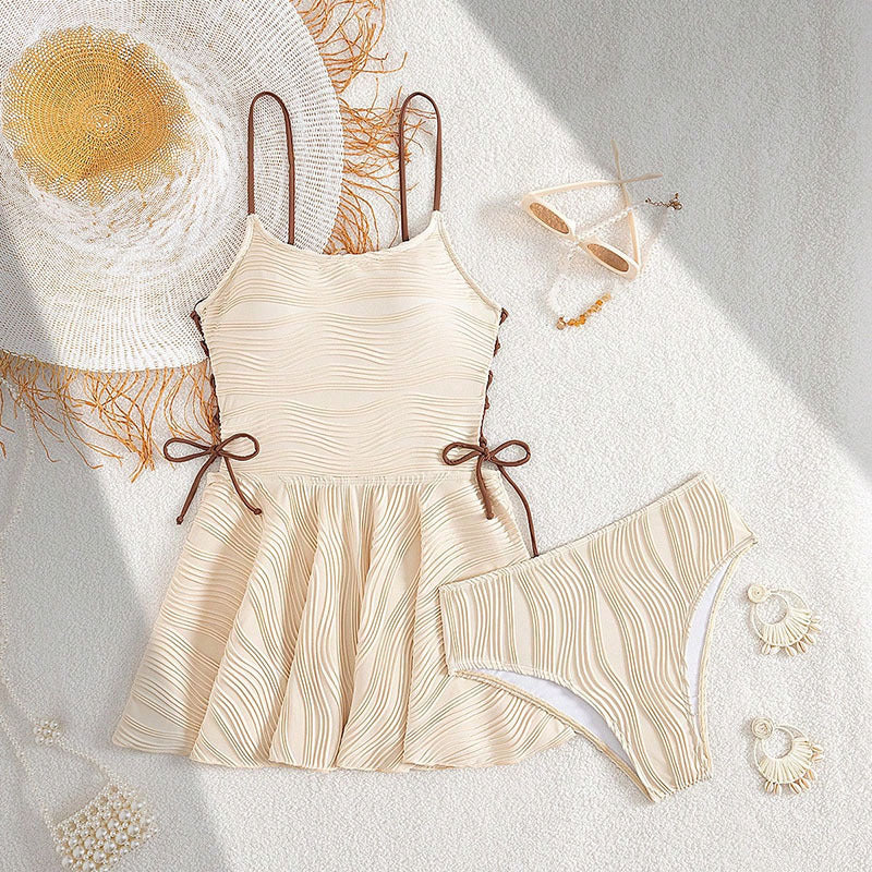 Women's Swimsuit with Flared Skirt and Adjustable Tie System