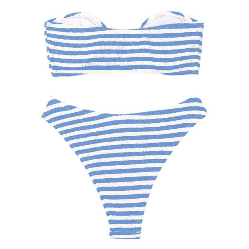 Women's Striped Bandeau Bikini with Buckle