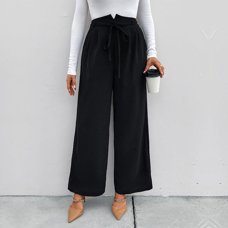 Women's Elegant Palazzo Trousers with High Waist and Tie Belt
