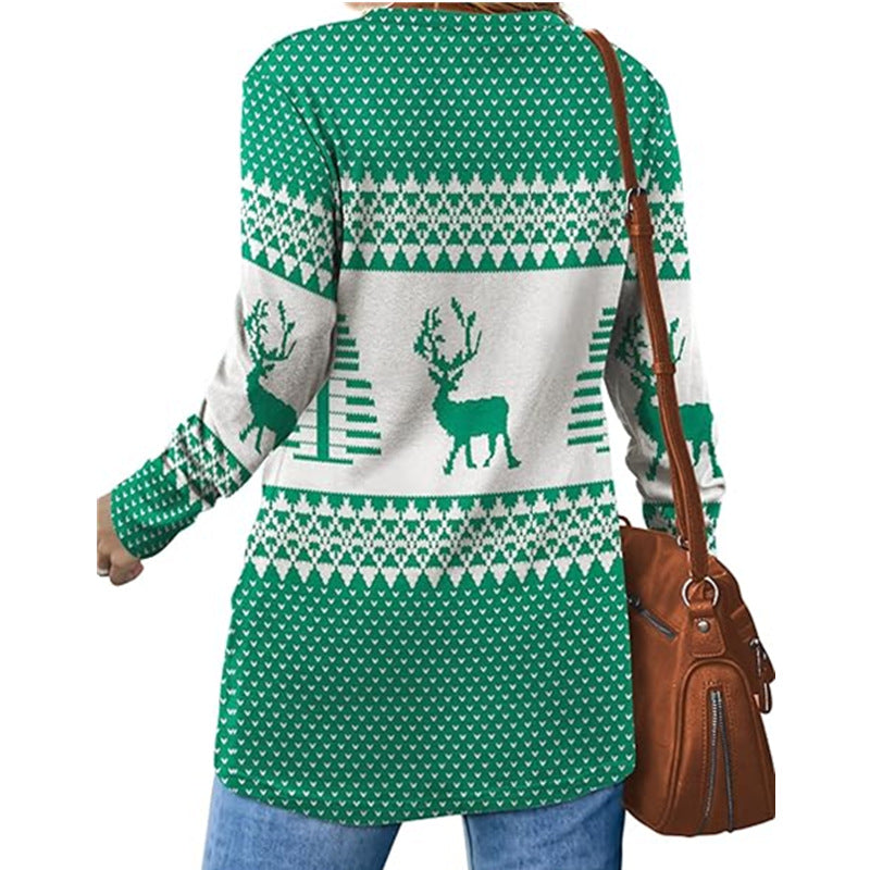 Women's Patterned Winter Sweater with Crew Neck