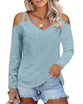 Women's Elegant Shirt with Cut-Out Shoulders and V-Neck