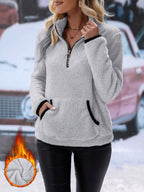 Women's Fleece Pullover with Stand-Up Collar and Zipper