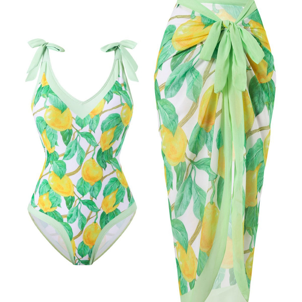 Women's Floral Swimsuit with Sheer Wrap Skirt