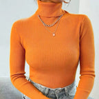 Elegant Women's Turtleneck Sweater with Fine Ribbed Texture