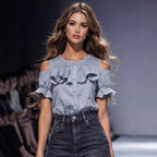 Women's Cold-Shoulder Blouse with Ruffle Details
