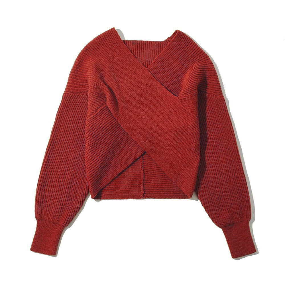 Women's Cropped Wrap Sweater in Textured Material