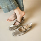 Women's Ballet Flats with Buckle Detail and Velvet Upper