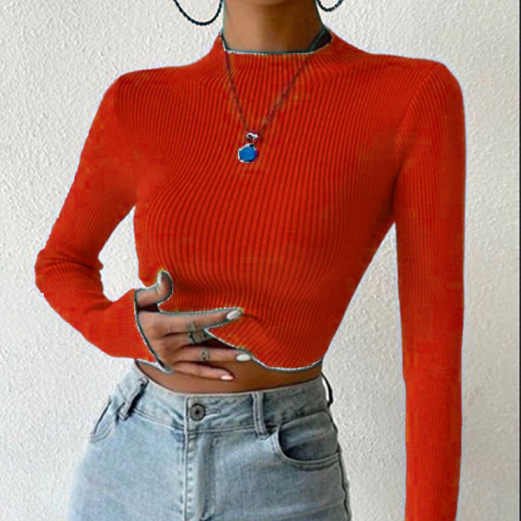 Women's Fine Knit Sweater with Mock Neck and Waveless Design