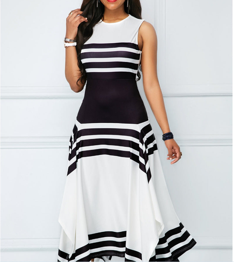 Women's Asymmetrical Striped Maxi Dress