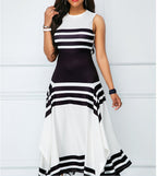 Women's Asymmetrical Striped Maxi Dress