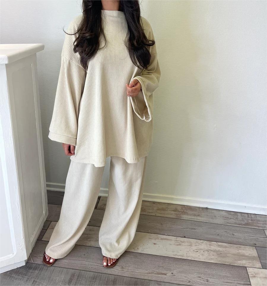 Women's Comfortable and Stylish Ribbed Knit Lounge Set