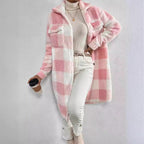 Women's Cozy Plaid Coat with Soft Lining and Button Placket