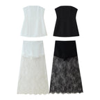 Women's Crop Top and Long Lace Skirt Set