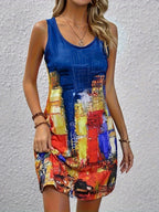 Women's Sleeveless Beach Dress with Artistic Motif