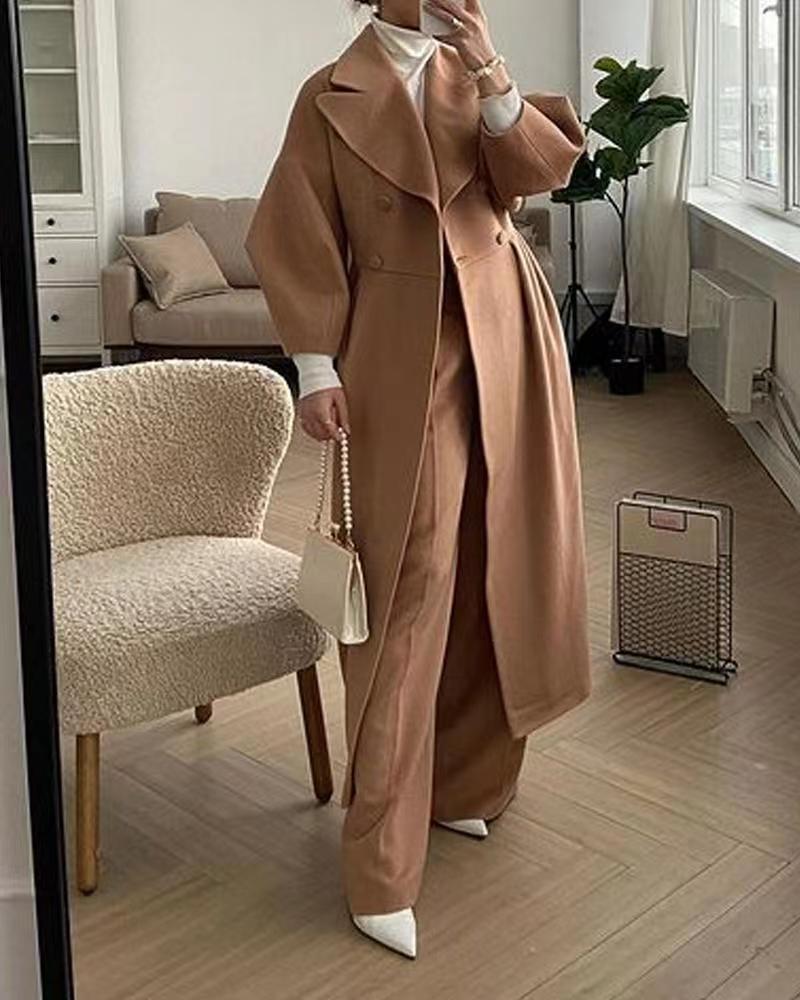 Women's Elegant Trench Coat with High Slit and Puff Sleeves