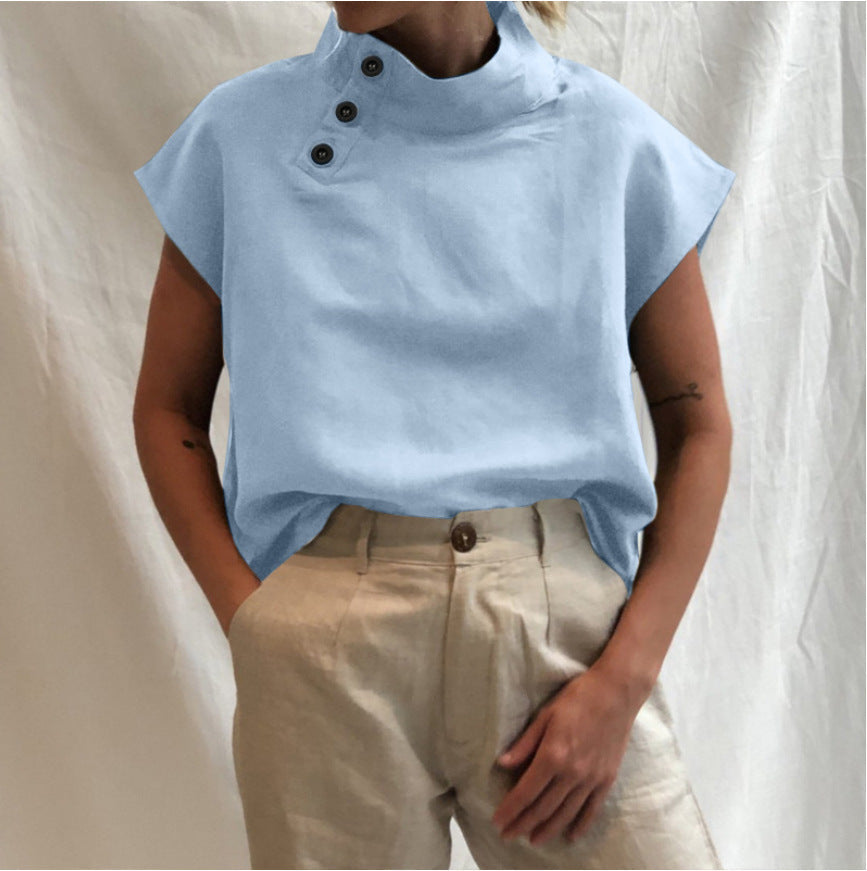 Women's Comfortable Short-Sleeve Top with Mock Neck