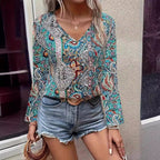 Elegant Paisley Blouse with V-Neck