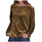 Women's Long-Sleeve Fleece Blouse with Round Neck