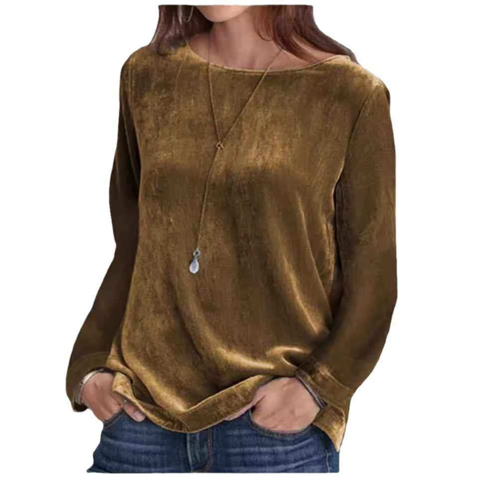 Women's Long-Sleeve Fleece Blouse with Round Neck