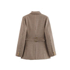 Women's Elegant Plaid Blazer with Gold Buttons