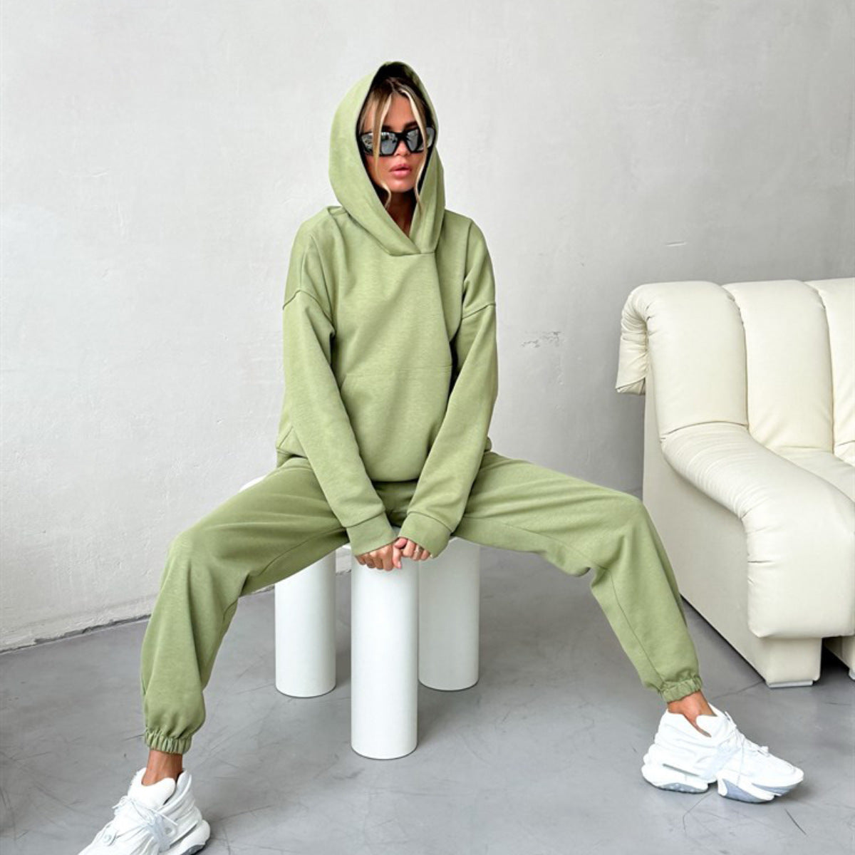 Women's Comfortable Hoodie Tracksuit Set with Elastic Cuffs