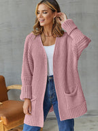 Women's Knit Cardigan with Large Pockets and Textured Design