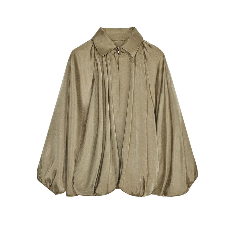 Women's Lightweight Blouse with Loose Sleeves and Zipper