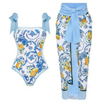 Women's Floral Swimsuit with Sheer Wrap Skirt