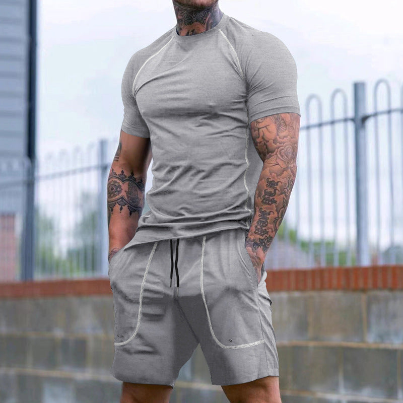 Men's Raglan-Fit Short Sleeve Shirt and Drawstring Shorts Set