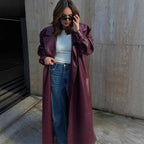 Elegant Faux Leather Jacket with Voluminous Sleeves and Waist Belt